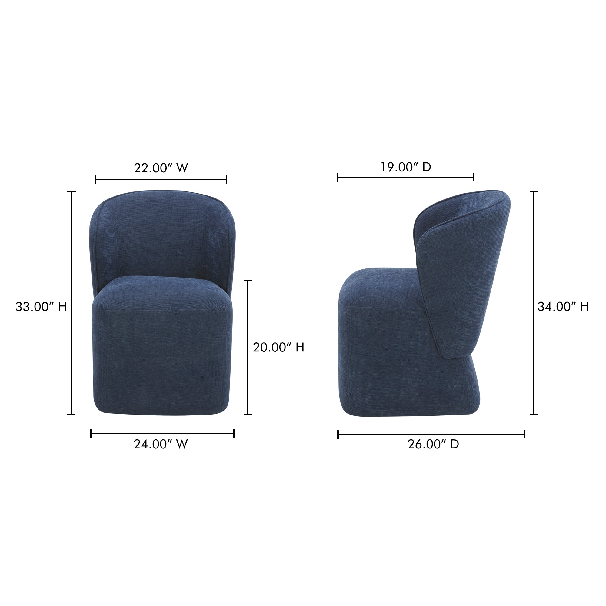 Moes Larson Rolling Dining Chair Navy Blue KQ-1036-19-USA