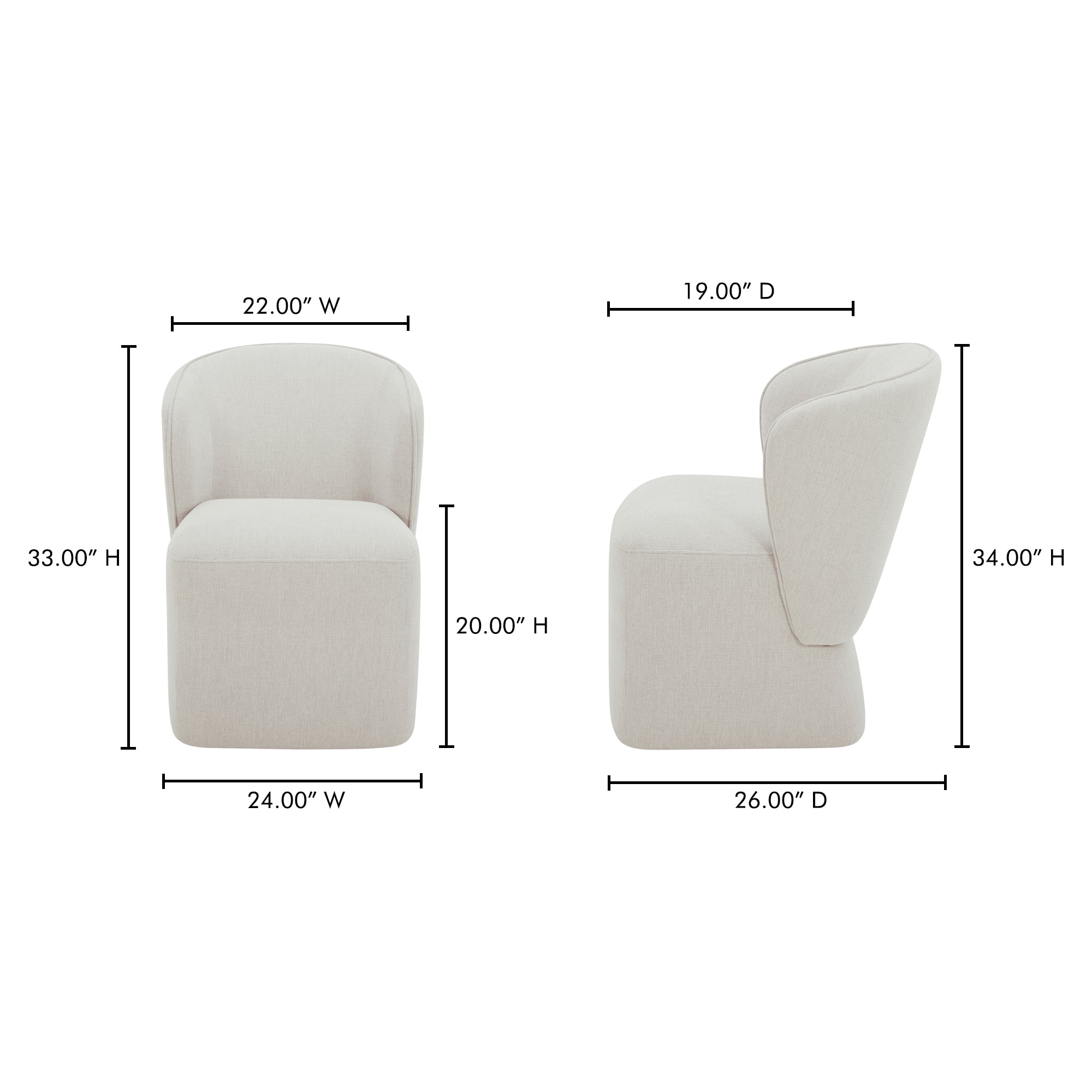 Moes Larson Rolling Dining Chair Heather Grey KQ-1036-29-USA