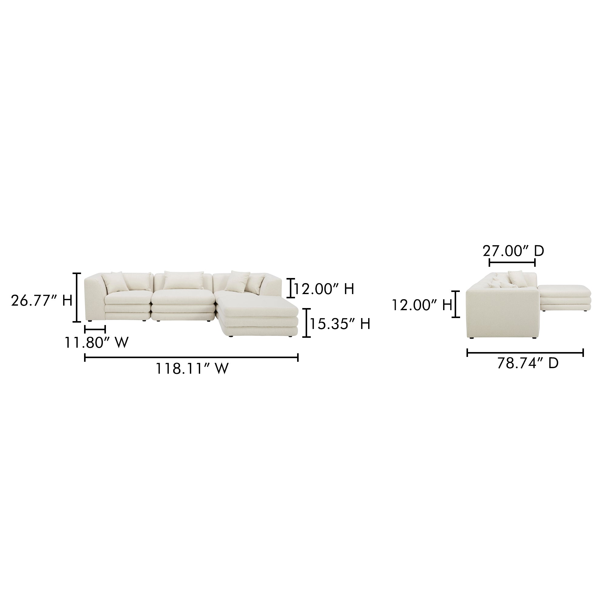 Moes Lowtide Lounge Modular Sectional Warm White KQ-1037-18