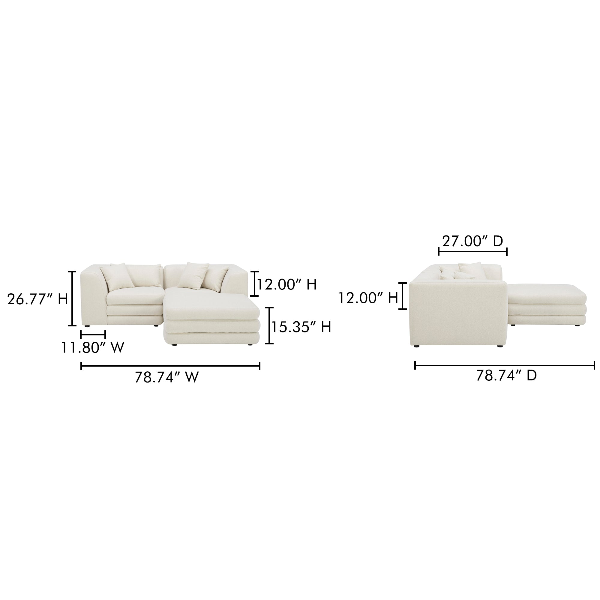 Moes Lowtide Nook Modular Sectional Warm White KQ-1038-18