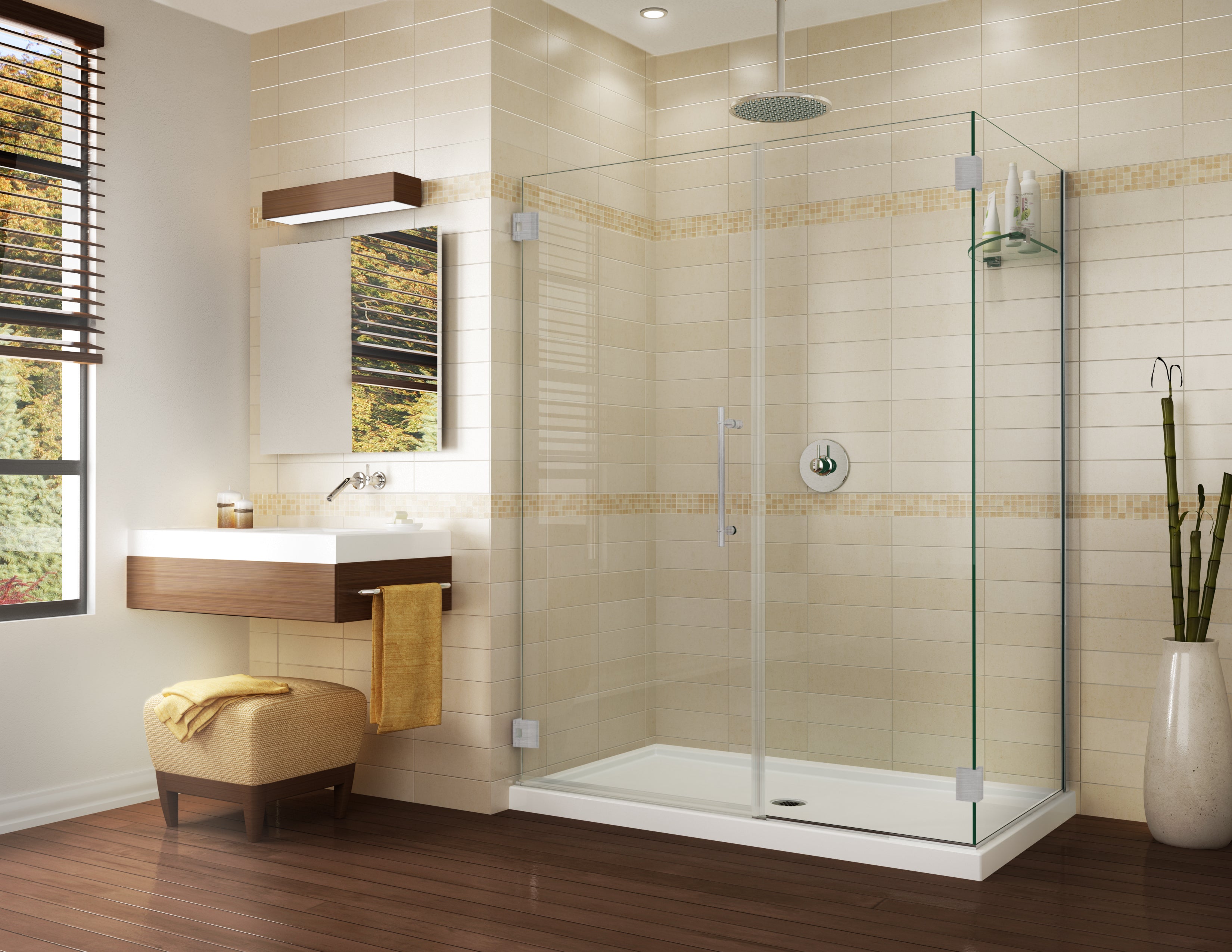 Kara Right Handed Rectangle Hinge 2 sided Shower Door with Curved Handle