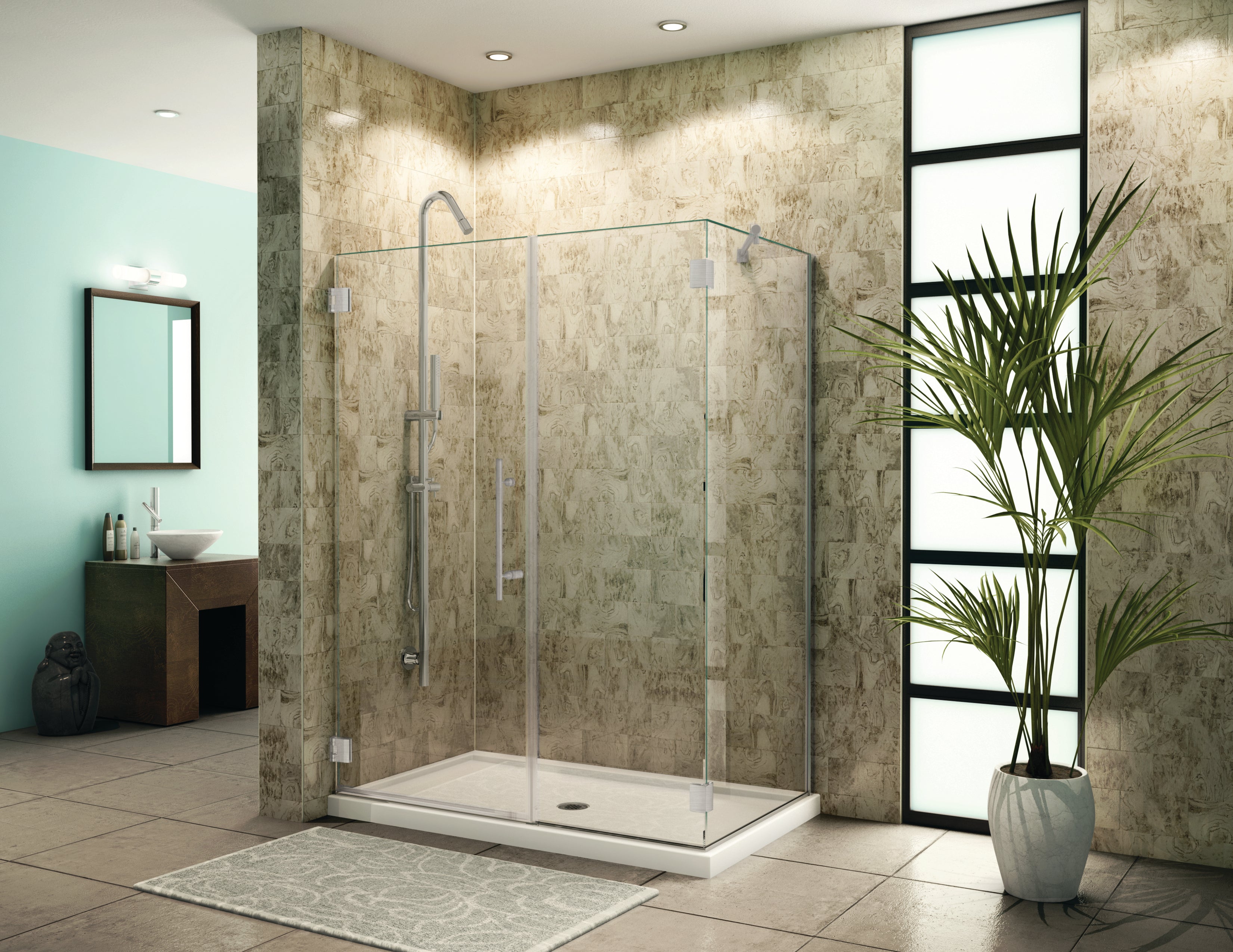 Kara Right Handed Rectangle Hinge 2 sided Shower Door with Curved Handle
