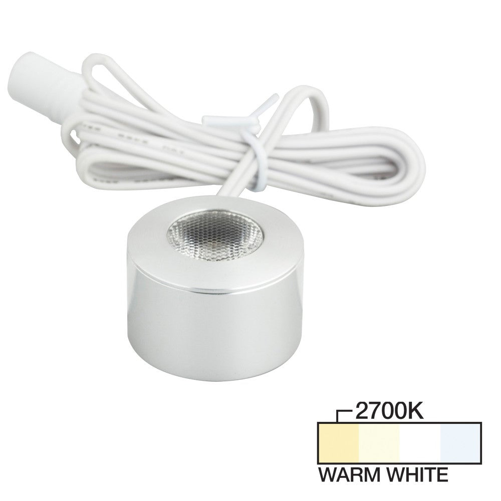 Hardware Resources 105 Lumens/Fixture 12-volt Accent Output Mini Round Series Puck Light, Single-White, Brushed Aluminum
