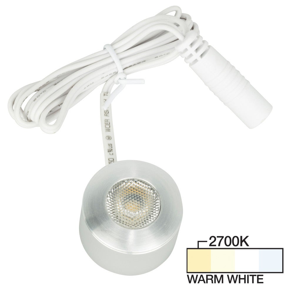 Hardware Resources 105 Lumens/Fixture 12-volt Accent Output Mini Round Series Puck Light, Single-White, Brushed Aluminum