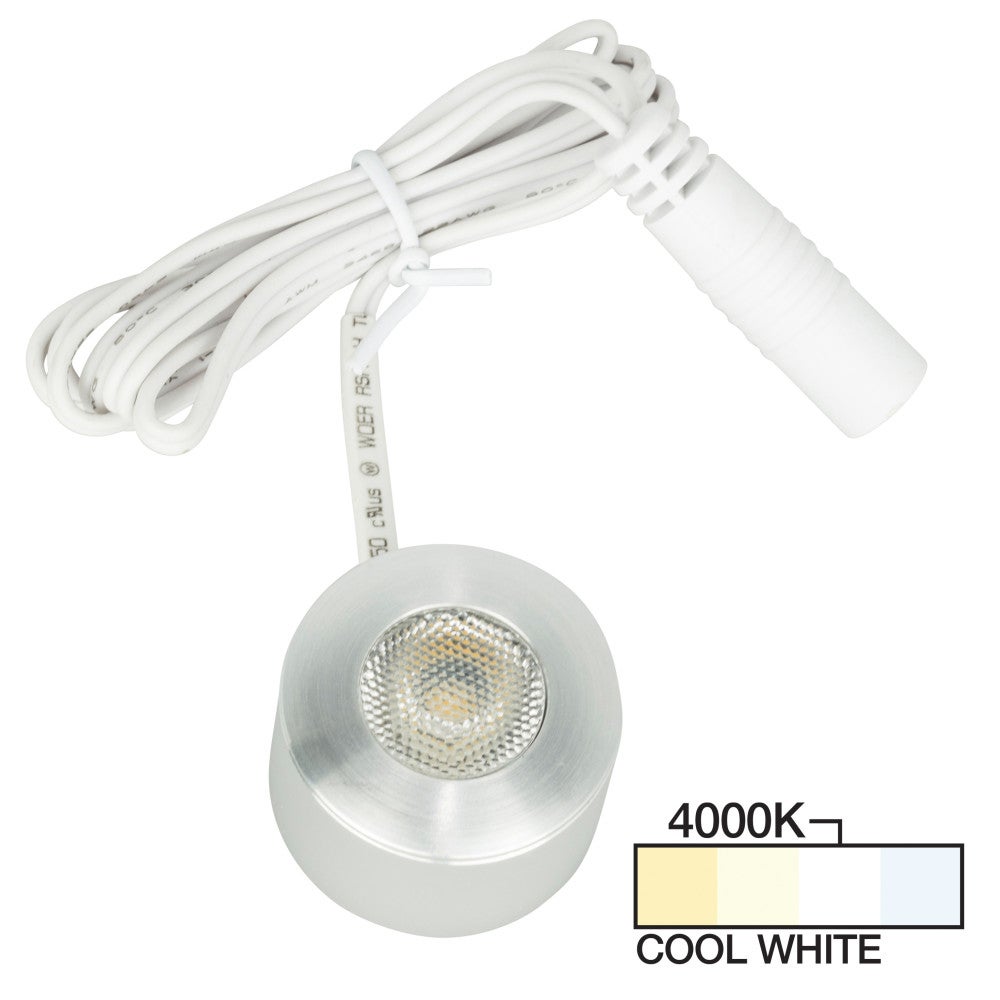 Hardware Resources 105 Lumens/Fixture 12-volt Accent Output Mini Round Series Puck Light, Single-White, Brushed Aluminum