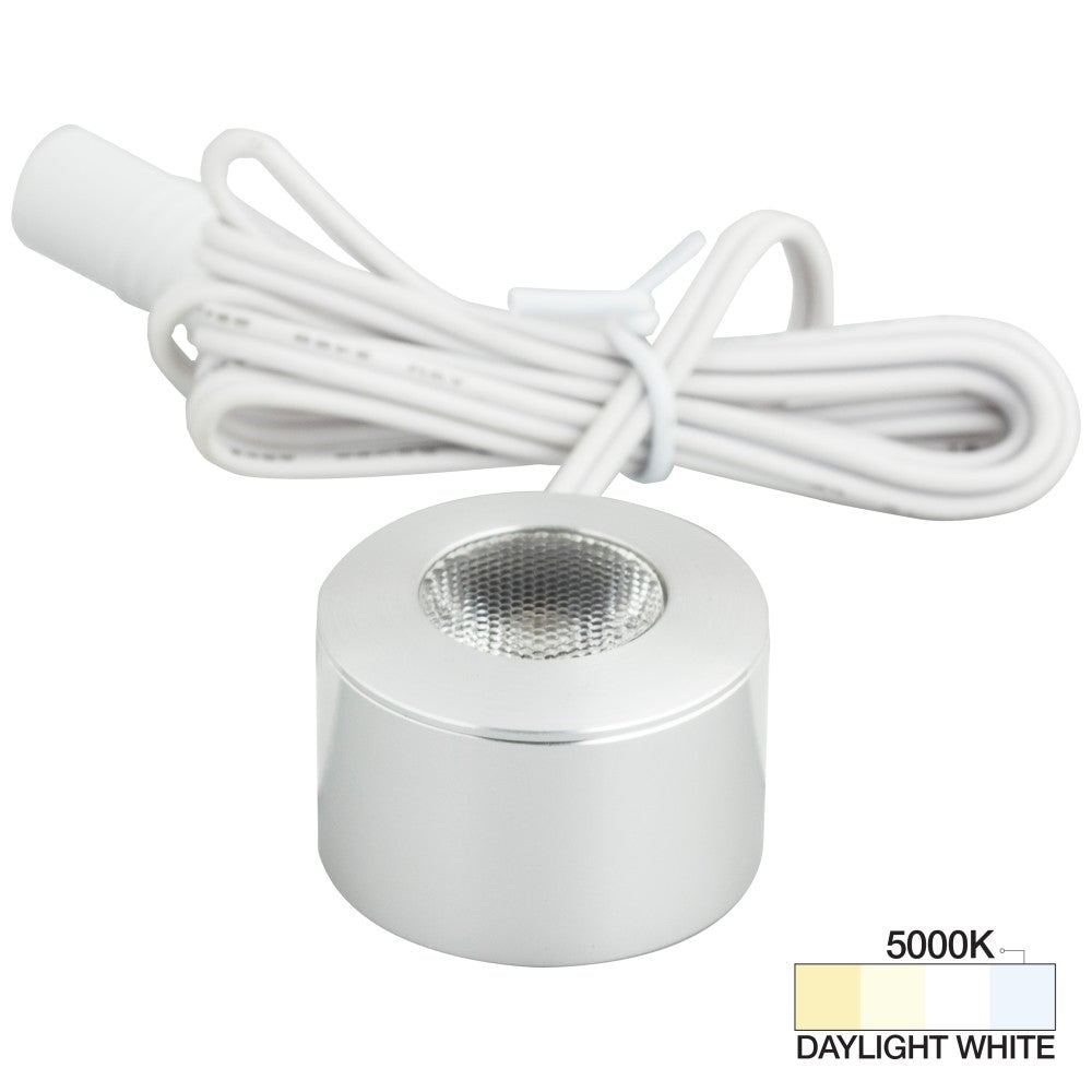 Hardware Resources 105 Lumens/Fixture 12-volt Accent Output Mini Round Series Puck Light, Single-White, Brushed Aluminum