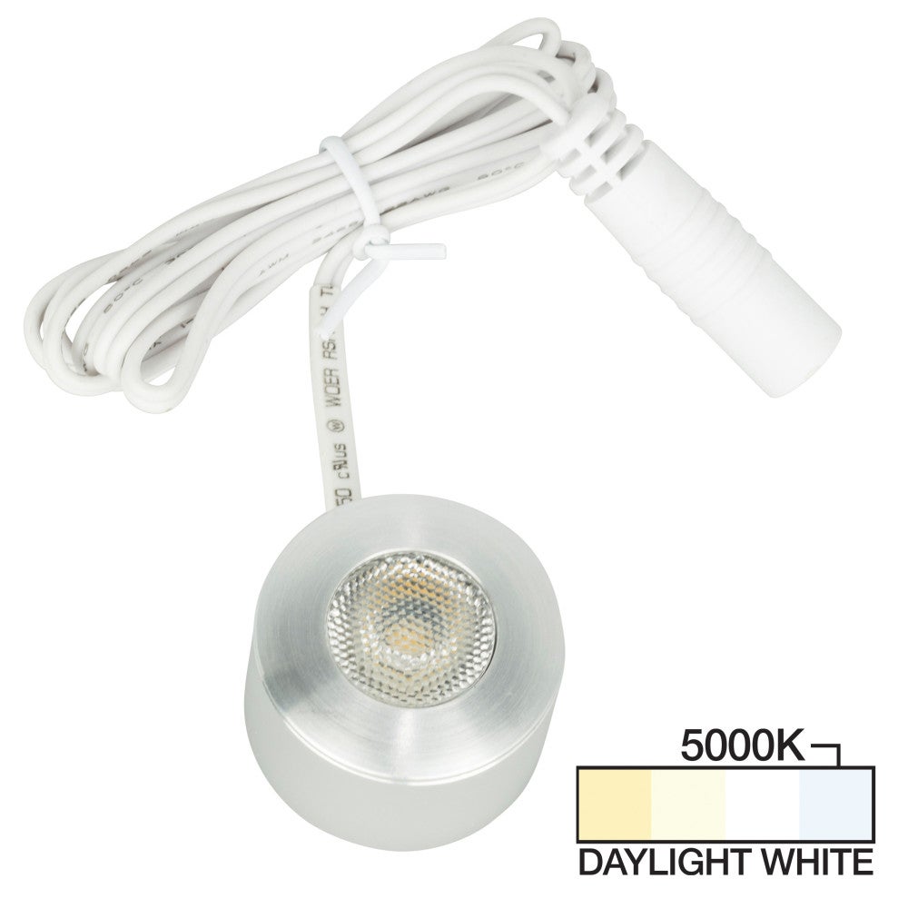 Hardware Resources 105 Lumens/Fixture 12-volt Accent Output Mini Round Series Puck Light, Single-White, Brushed Aluminum
