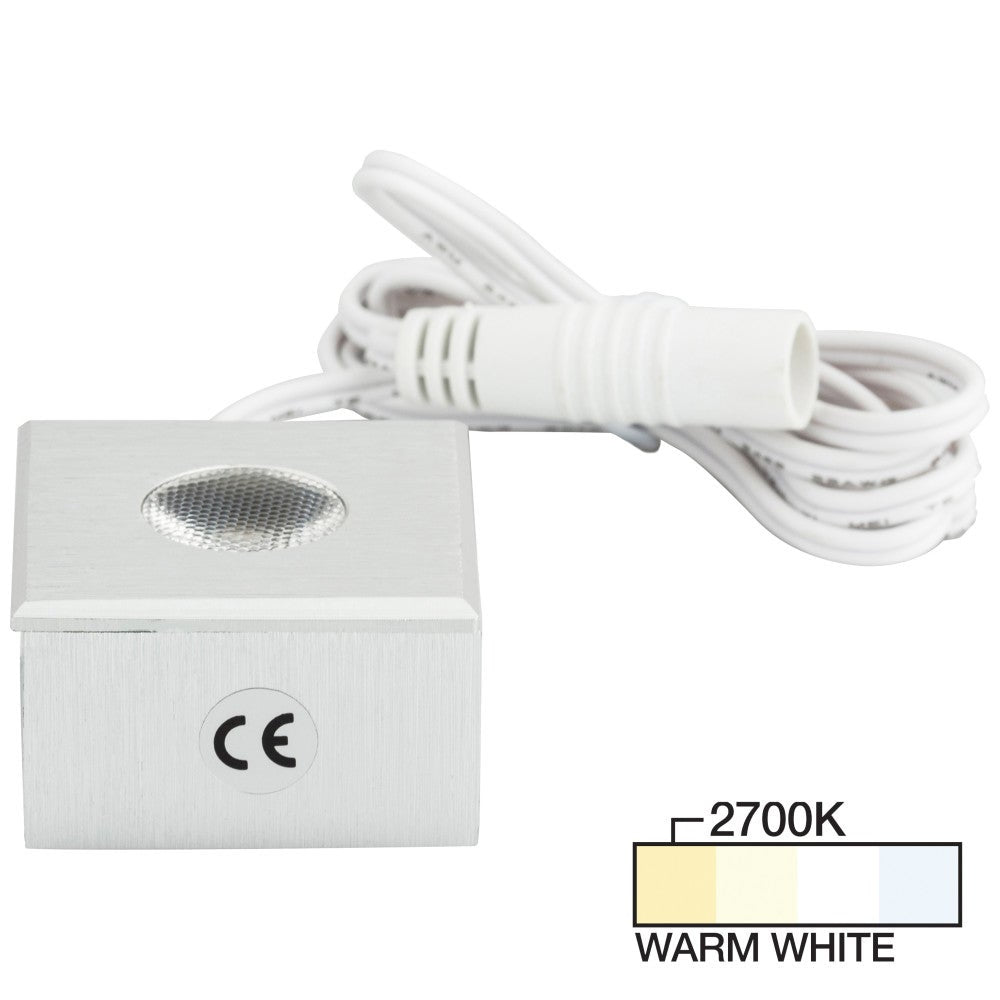 Hardware Resources 105 Lumens/Fixture 12-volt Accent Output Mini Square Series Puck Light, Single-White, Brushed Aluminum