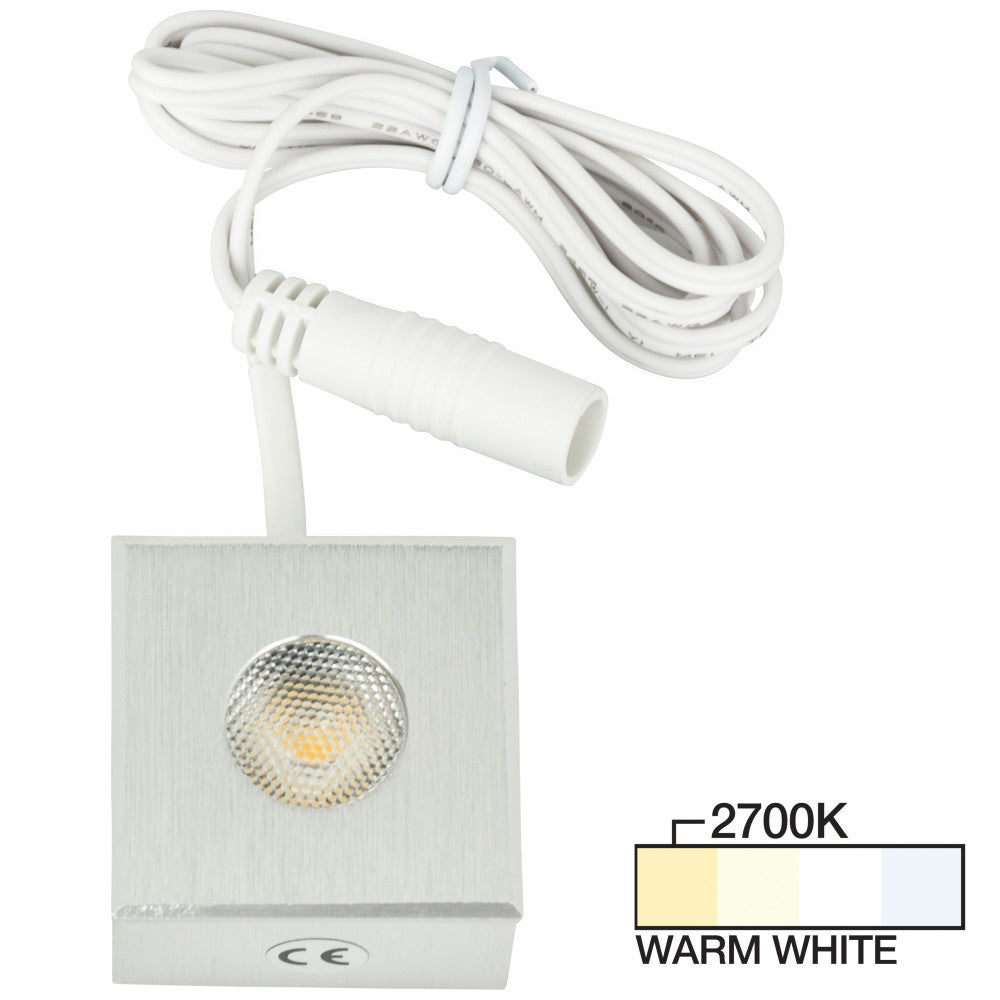 Hardware Resources 105 Lumens/Fixture 12-volt Accent Output Mini Square Series Puck Light, Single-White, Brushed Aluminum