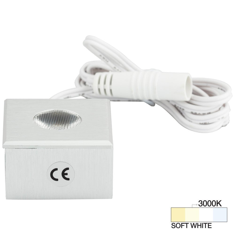 Hardware Resources 105 Lumens/Fixture 12-volt Accent Output Mini Square Series Puck Light, Single-White, Brushed Aluminum