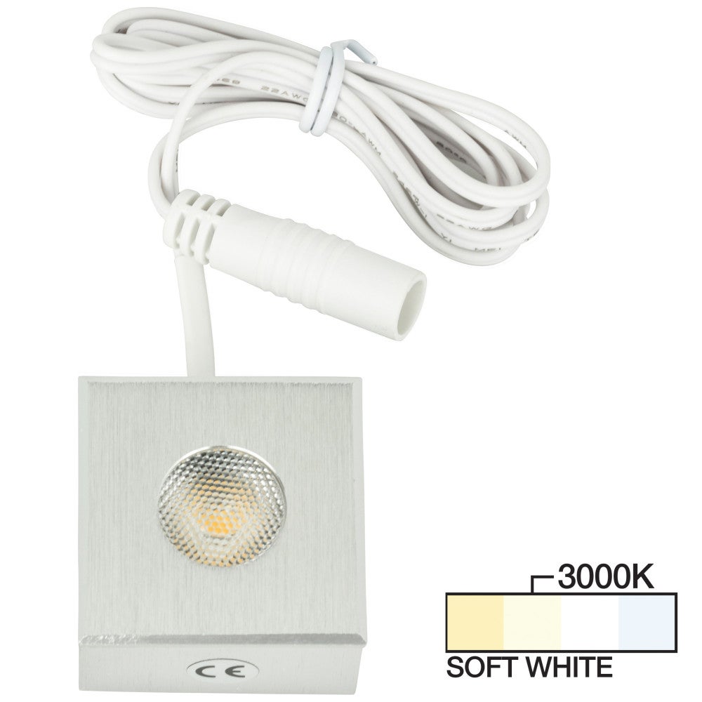 Hardware Resources 105 Lumens/Fixture 12-volt Accent Output Mini Square Series Puck Light, Single-White, Brushed Aluminum