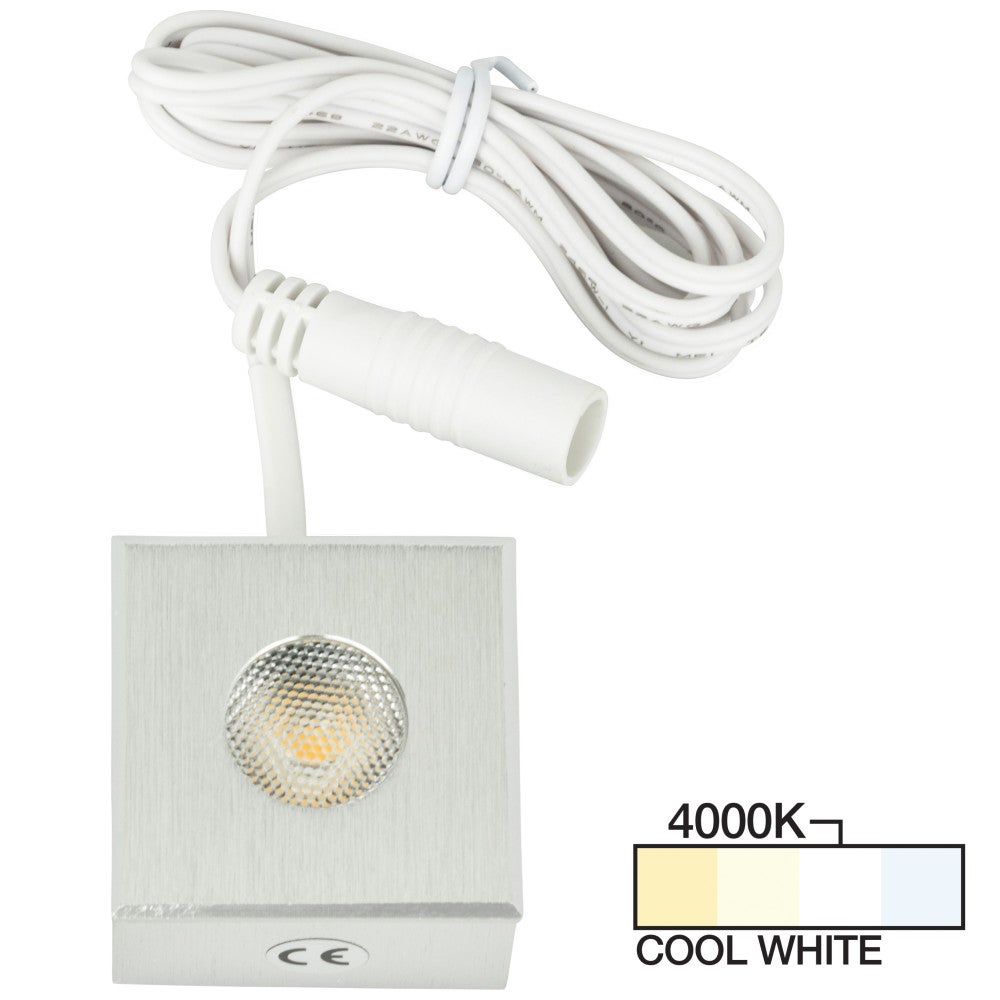 Hardware Resources 105 Lumens/Fixture 12-volt Accent Output Mini Square Series Puck Light, Single-White, Brushed Aluminum