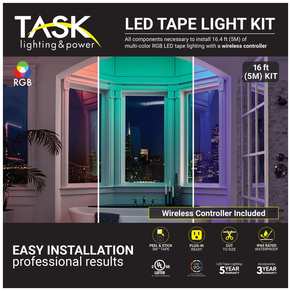 Hardware Resources 16 Ft. 130 Lumens/Ft.. 12-volt Accent Output Multi-Color RGB Wireless Controller Tape Light Kit, 1 Zone 1 Area