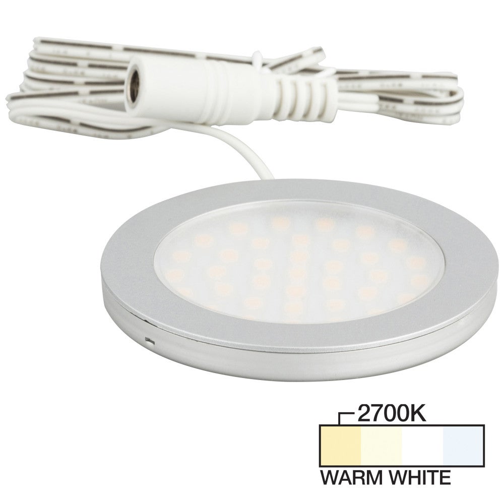 Hardware Resources 190 Lumens/Fixture 12-volt Standard Output Ultra-Thin Series Puck Light, Single-White, Satin Nickel