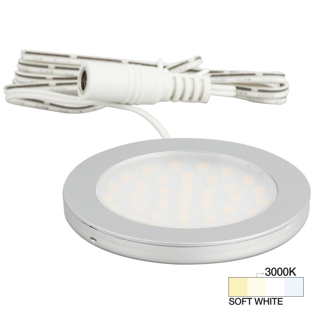 Hardware Resources 190 Lumens/Fixture 12-volt Standard Output Ultra-Thin Series Puck Light, Single-White, Satin Nickel