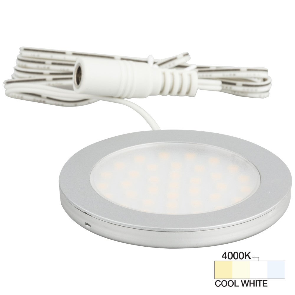 Hardware Resources 190 Lumens/Fixture 12-volt Standard Output Ultra-Thin Series Puck Light, Single-White, Satin Nickel