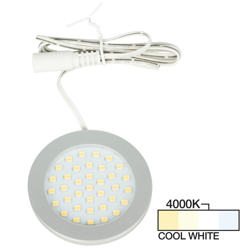 Hardware Resources 190 Lumens/Fixture 12-volt Standard Output Ultra-Thin Series Puck Light, Single-White, Satin Nickel