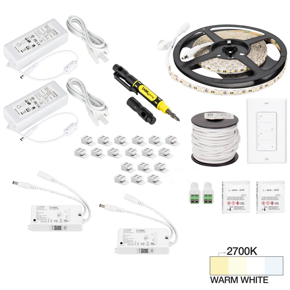 Hardware Resources 16 Ft.. 225 Lumens/Ft. 12-volt Standard Output Duo Wireless Controller Tape Light Kit, 2 Zone 2 Area, Single-White