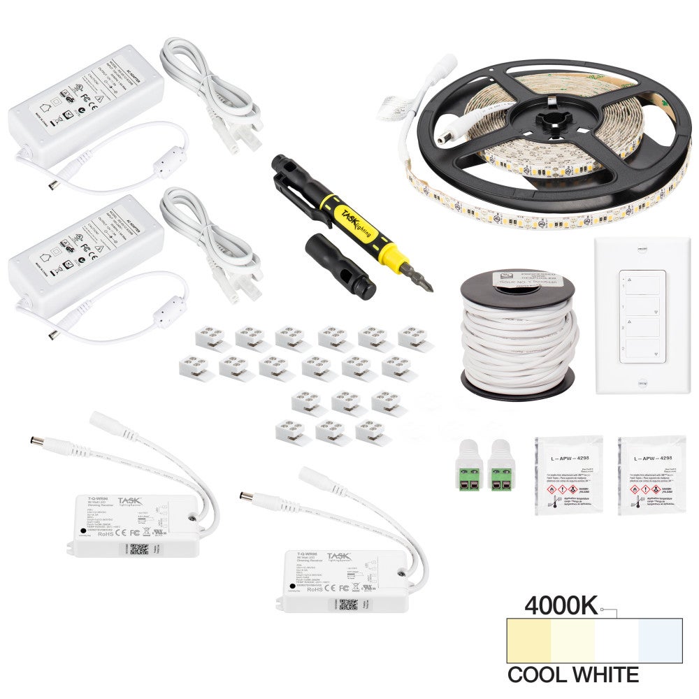 Hardware Resources 16 Ft.. 225 Lumens/Ft. 12-volt Standard Output Duo Wireless Controller Tape Light Kit, 2 Zone 2 Area, Single-White