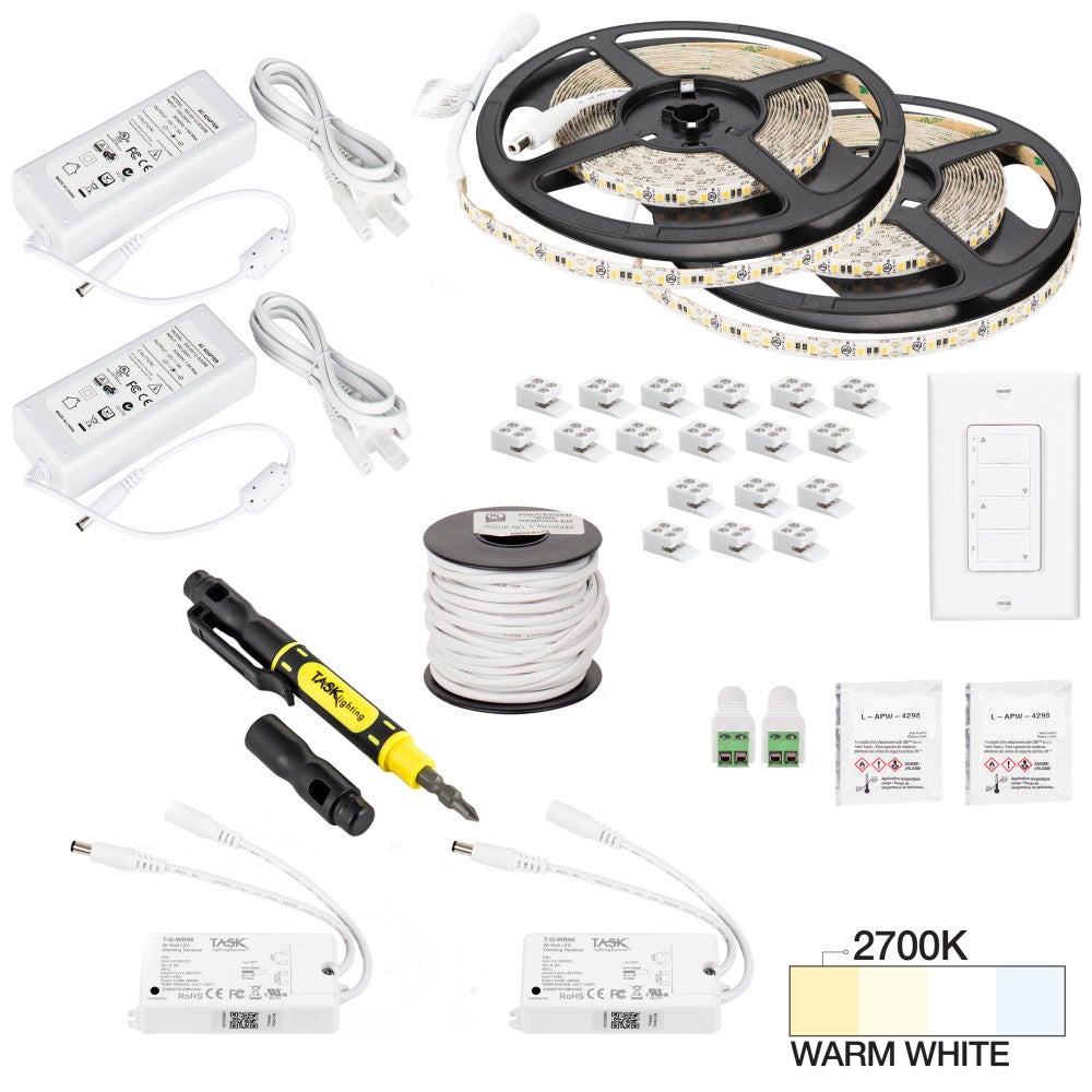 Hardware Resources 32 Ft.. 225 Lumens/Ft. 12-volt Standard Output Duo Wireless Controller Tape Light Kit, 2 Zone 2 Area, Single-White
