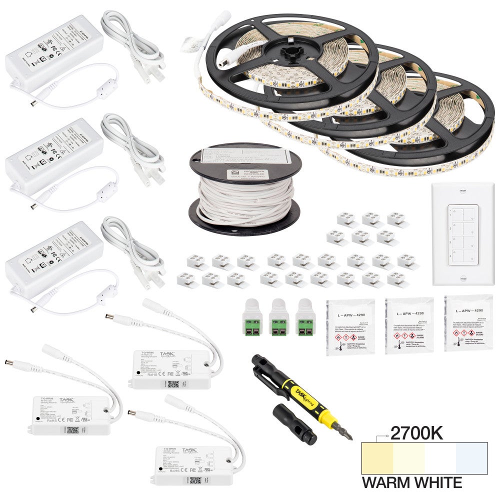 Hardware Resources 49 Ft. 225 Lumens/Ft.. 12-volt Standard Output Quattro Wireless Controller Tape Light Kit, 3 Zone 3 Area
