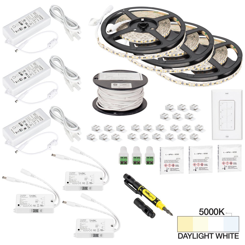 Hardware Resources 49 Ft. 225 Lumens/Ft.. 12-volt Standard Output Quattro Wireless Controller Tape Light Kit, 3 Zone 3 Area
