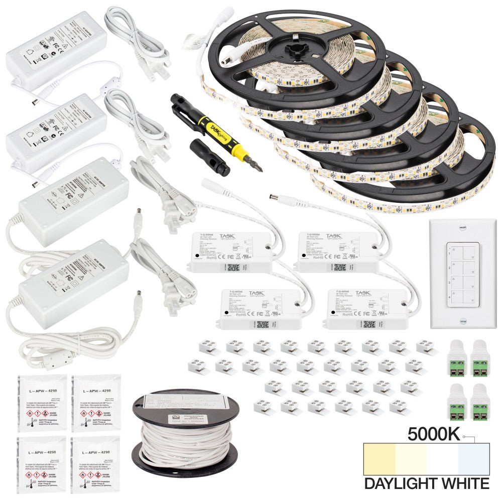 Hardware Resources 65 Ft., 225 Lumens/Ft. 12-volt Standard Output Quattro Wireless Controller Tape Light Kit, 4 Zone 4 Area, Single-White