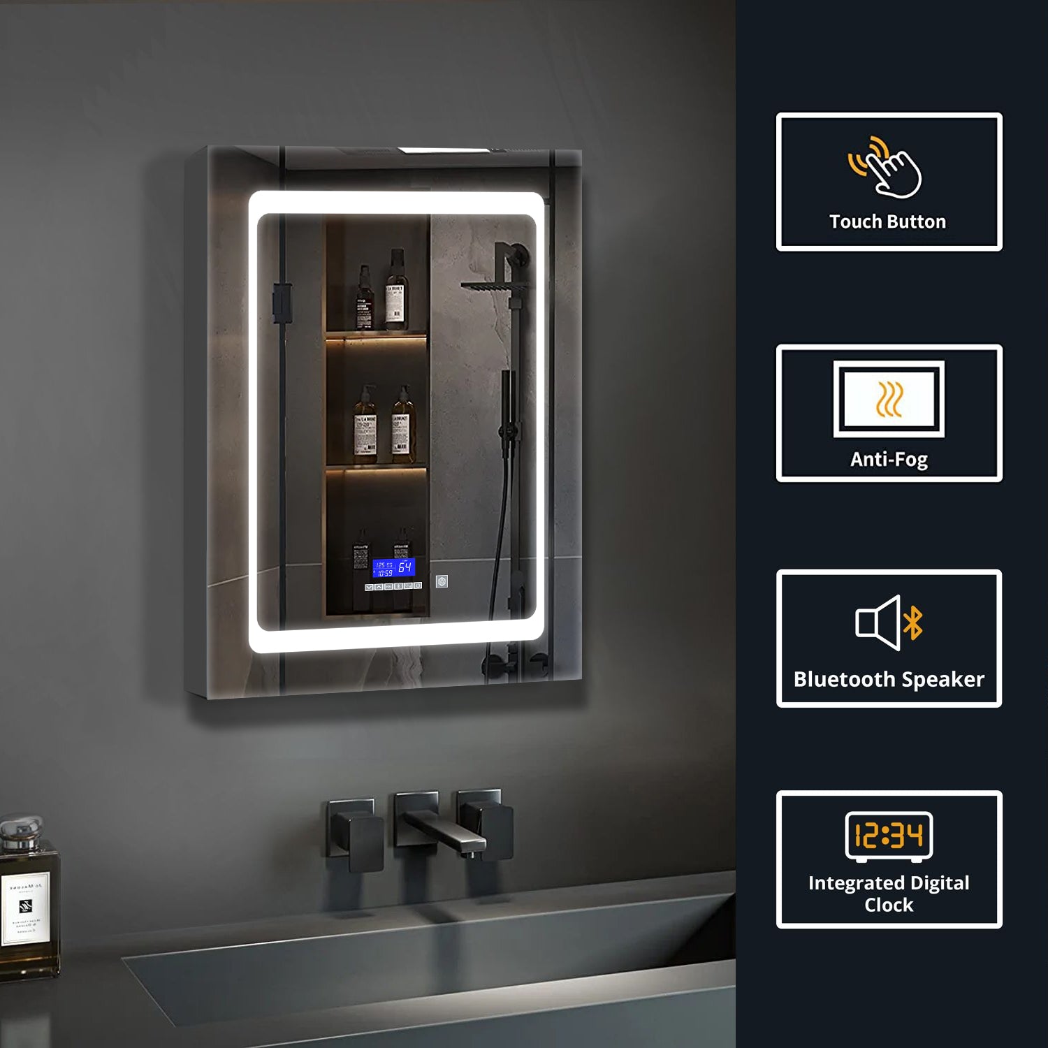 Bracciano 20 in. W x 32 in. H Surface-Mount LED Mirror Medicine Cabinet with Defogger