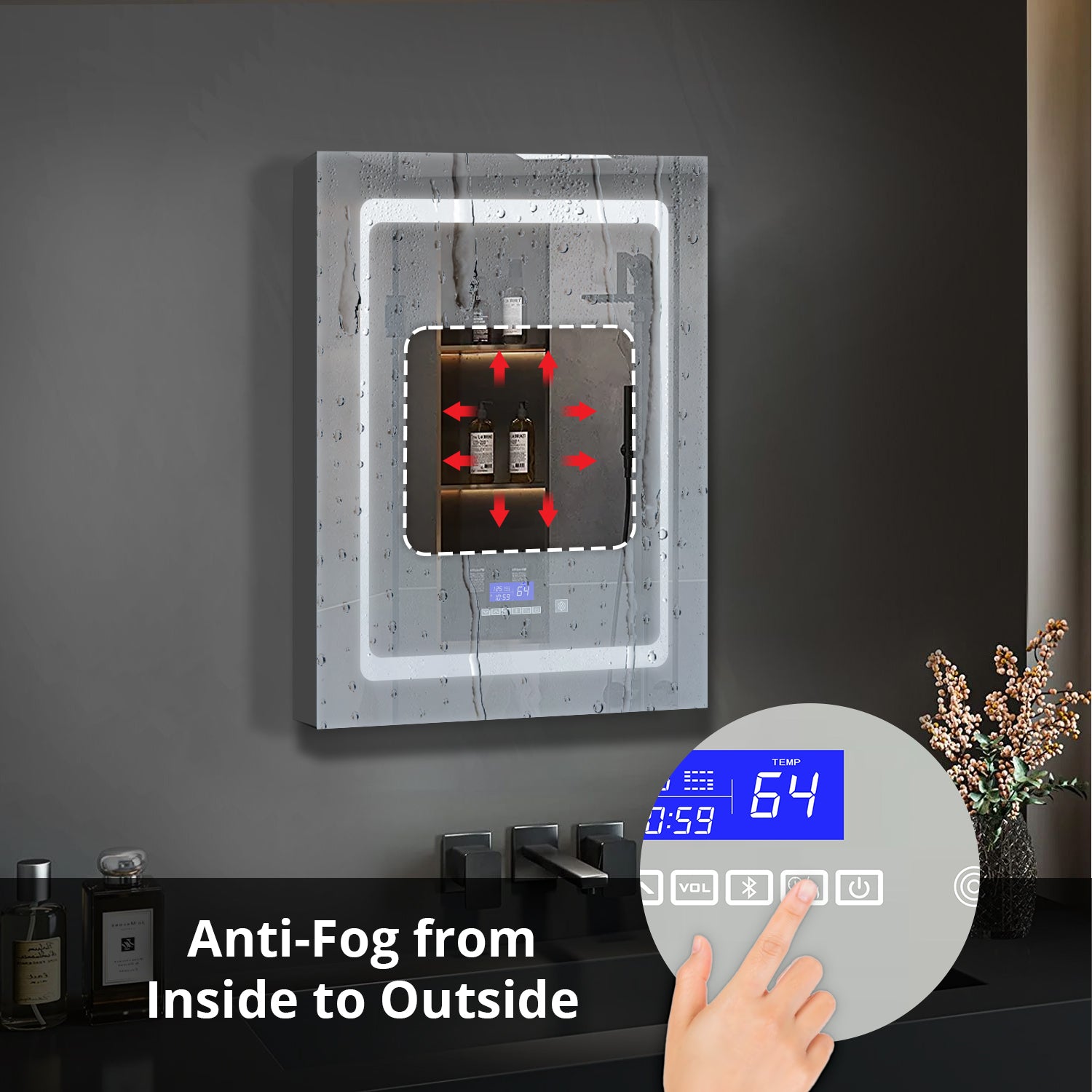 Bracciano 20 in. W x 32 in. H Surface-Mount LED Mirror Medicine Cabinet with Defogger