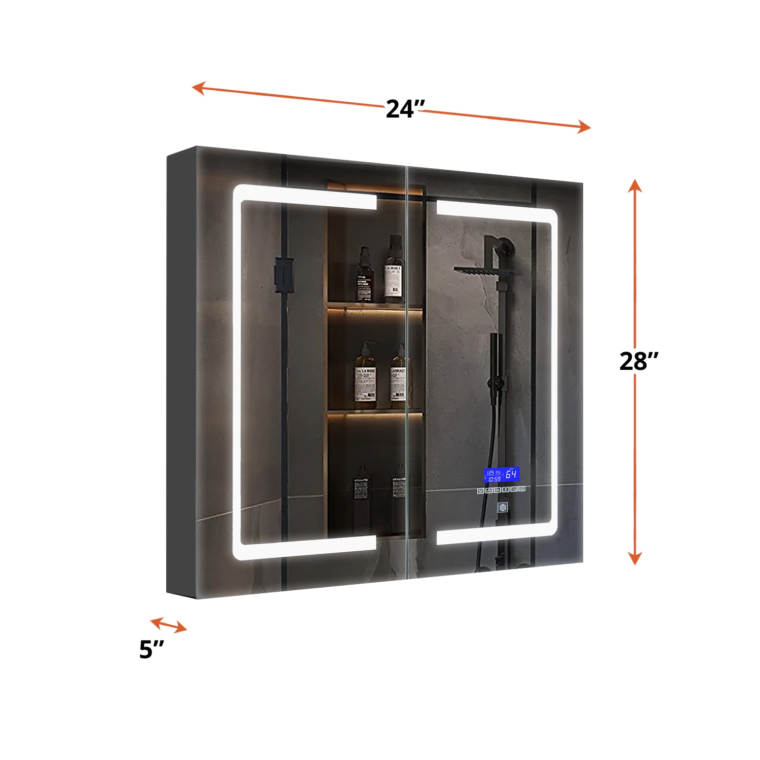 Bracciano 24 in. W x 28 in. H Surface-Mount LED Mirror Medicine Cabinet with Defogger