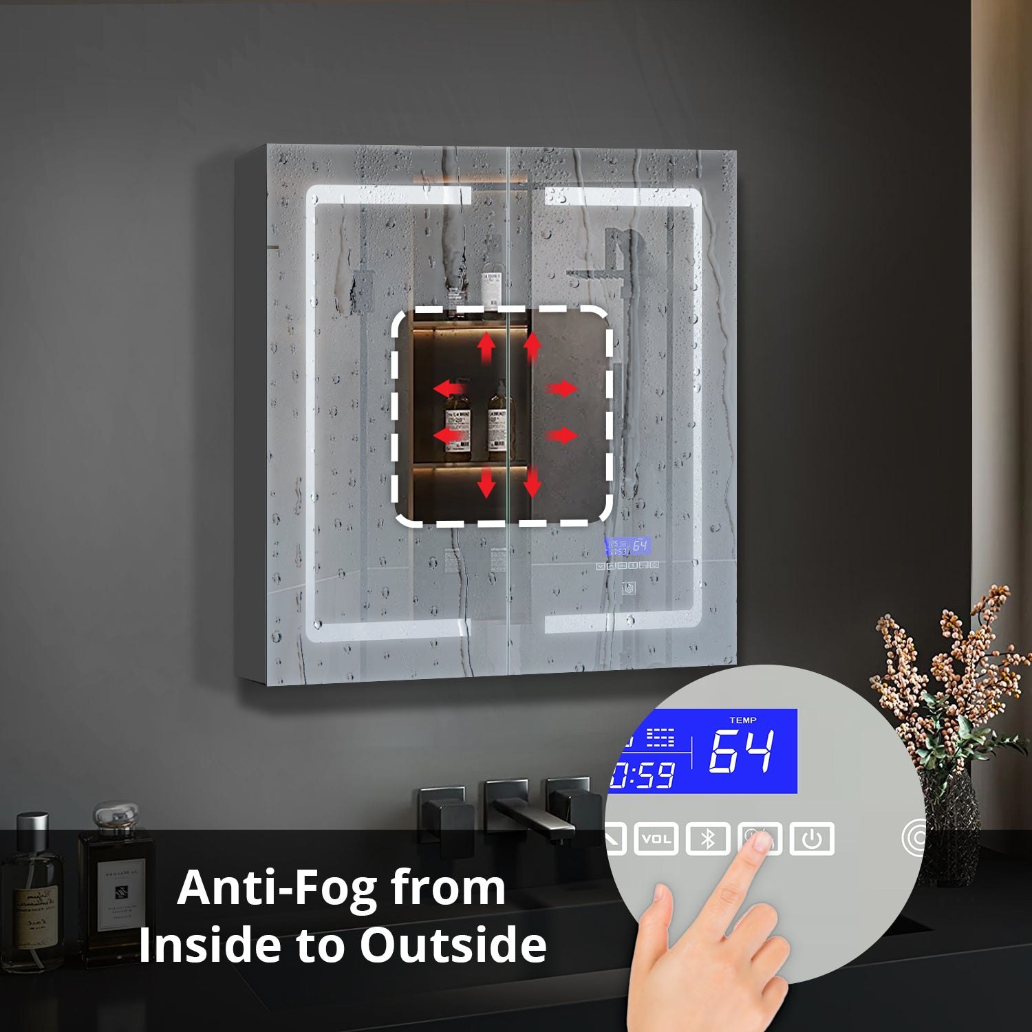 Bracciano 24 in. W x 28 in. H Surface-Mount LED Mirror Medicine Cabinet with Defogger