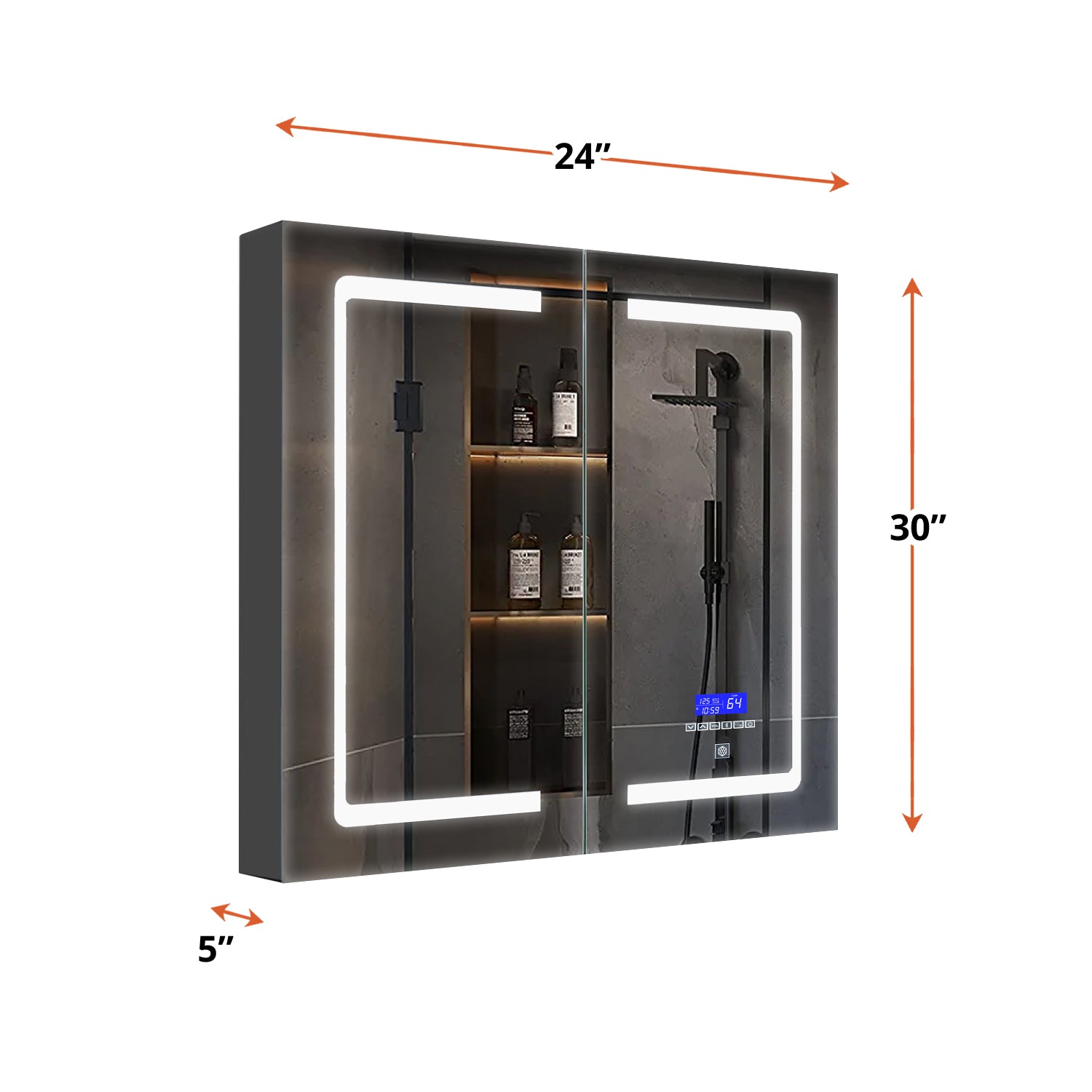 Bracciano 24 in. W x 30 in. H Surface-Mount LED Mirror Medicine Cabinet with Defogger