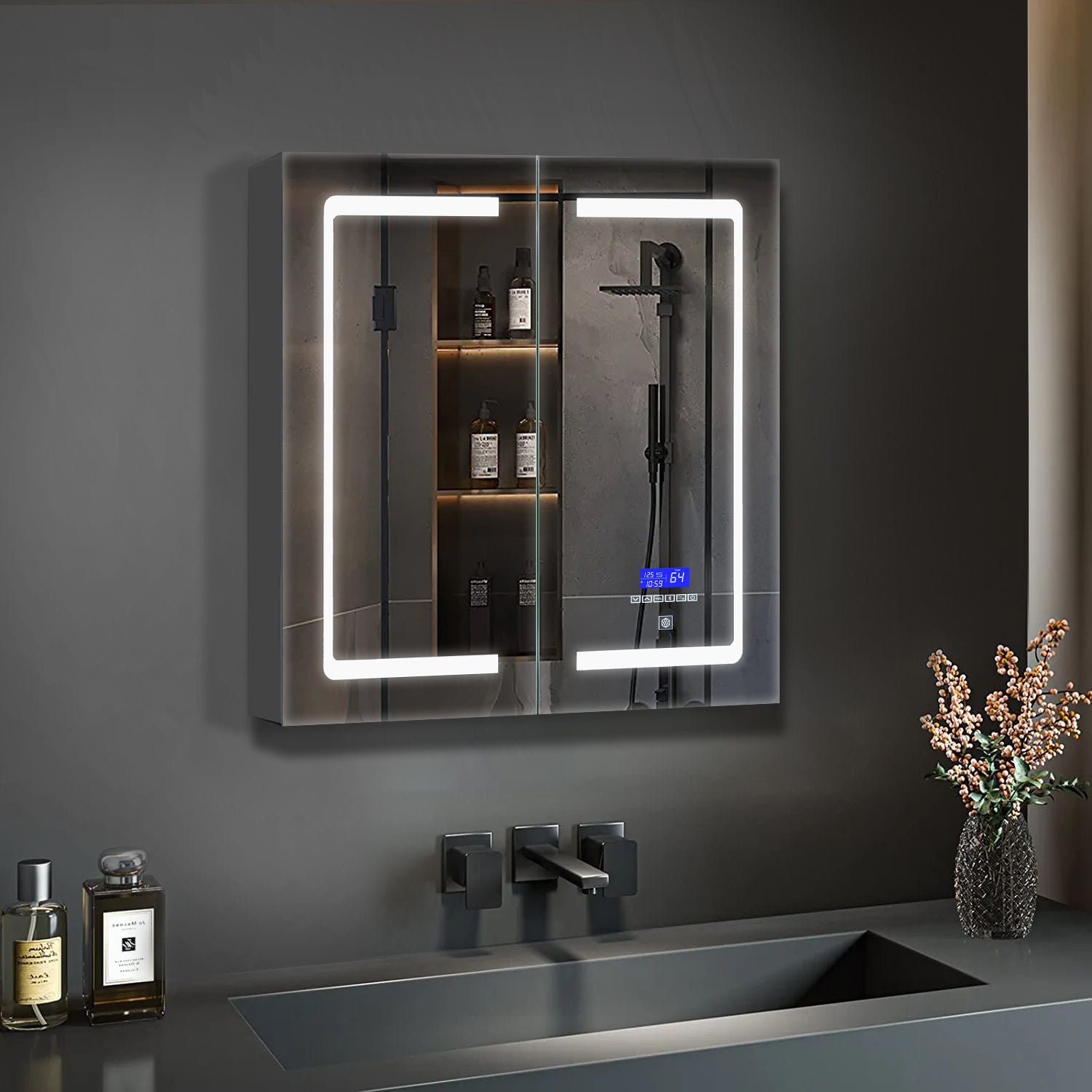 Bracciano 24 in. W x 30 in. H Surface-Mount LED Mirror Medicine Cabinet with Defogger