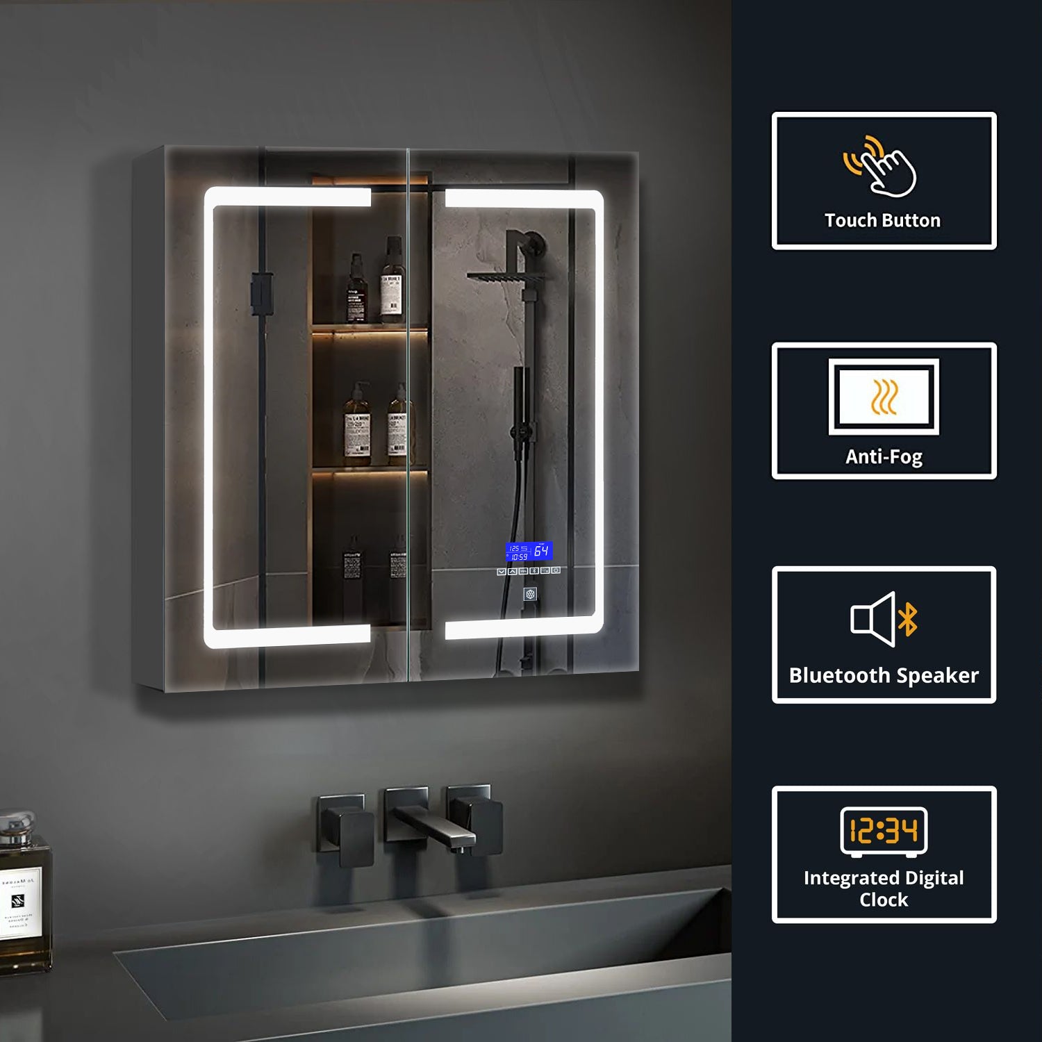 Bracciano 24 in. W x 30 in. H Surface-Mount LED Mirror Medicine Cabinet with Defogger