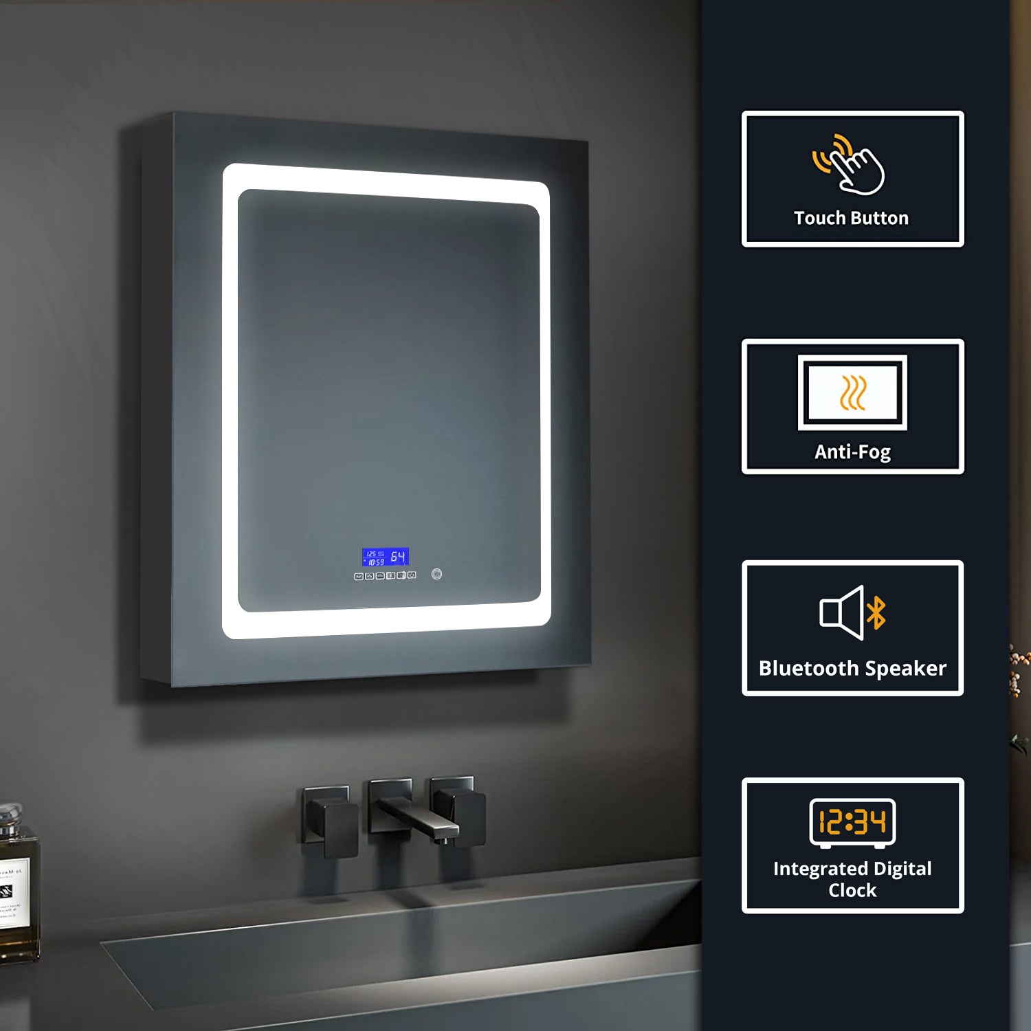 Bracciano 24 in. W x 36 in. H Surface-Mount LED Mirror Medicine Cabinet with Defogger