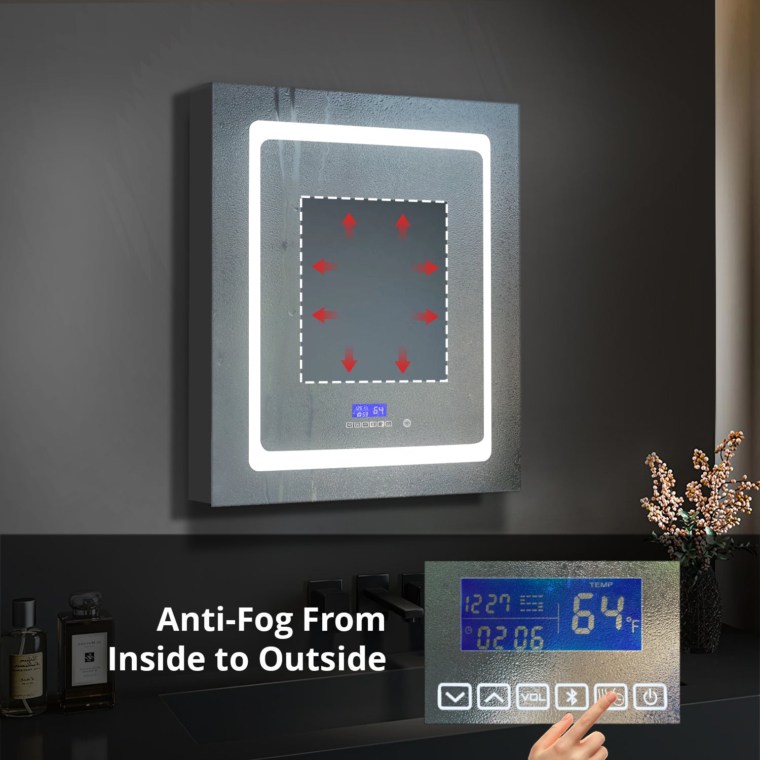 Bracciano 24 in. W x 36 in. H Surface-Mount LED Mirror Medicine Cabinet with Defogger