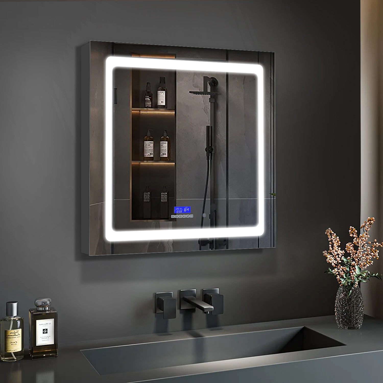 Bracciano 30 in. W x 32 in. H Surface-Mount LED Mirror Medicine Cabinet with Defogger