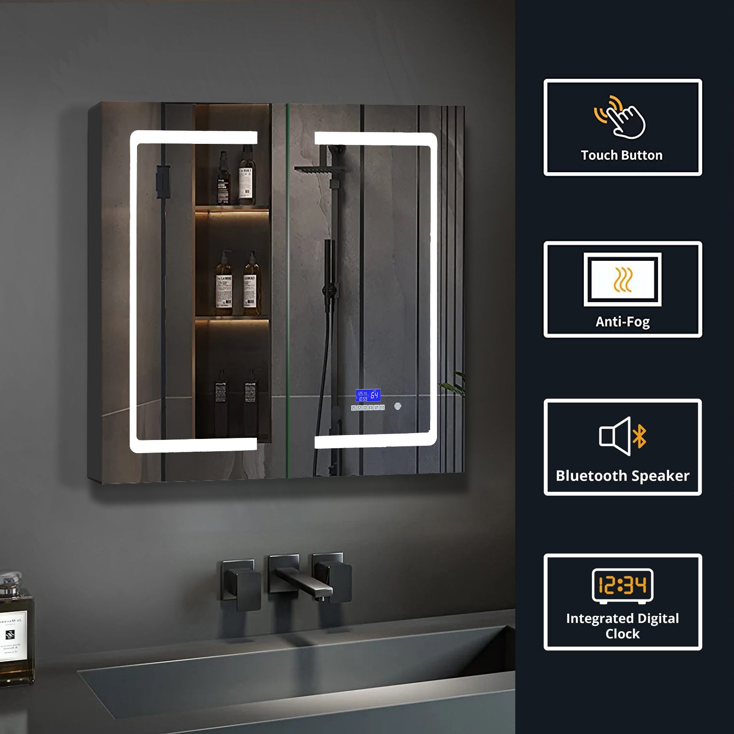 Bracciano 36 in. W x 28 in. H Surface-Mount LED Mirror Medicine Cabinet with Defogger