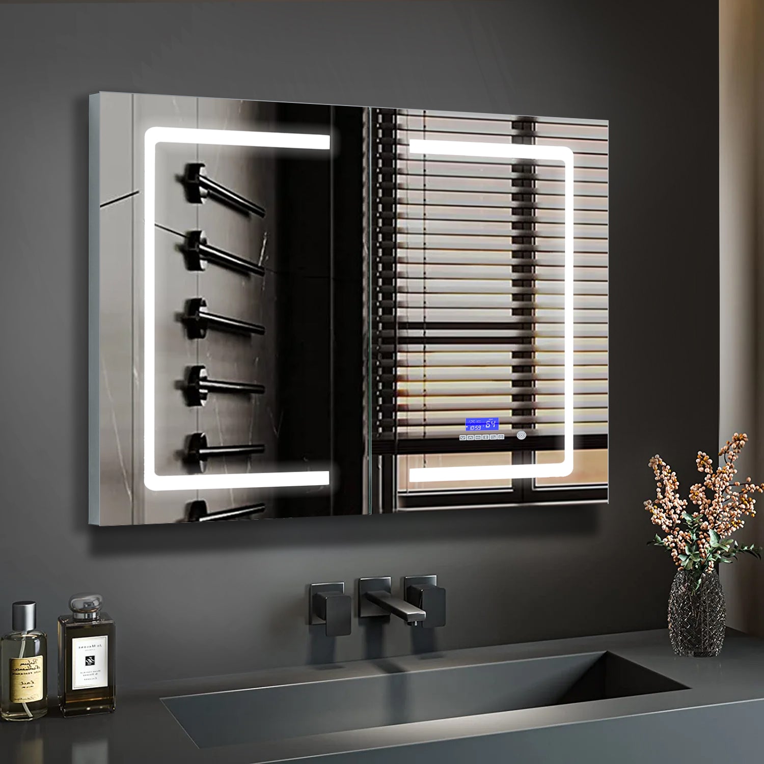 Bracciano 36 in. W x 32 in. H Surface-Mount LED Mirror Medicine Cabinet with Defogger