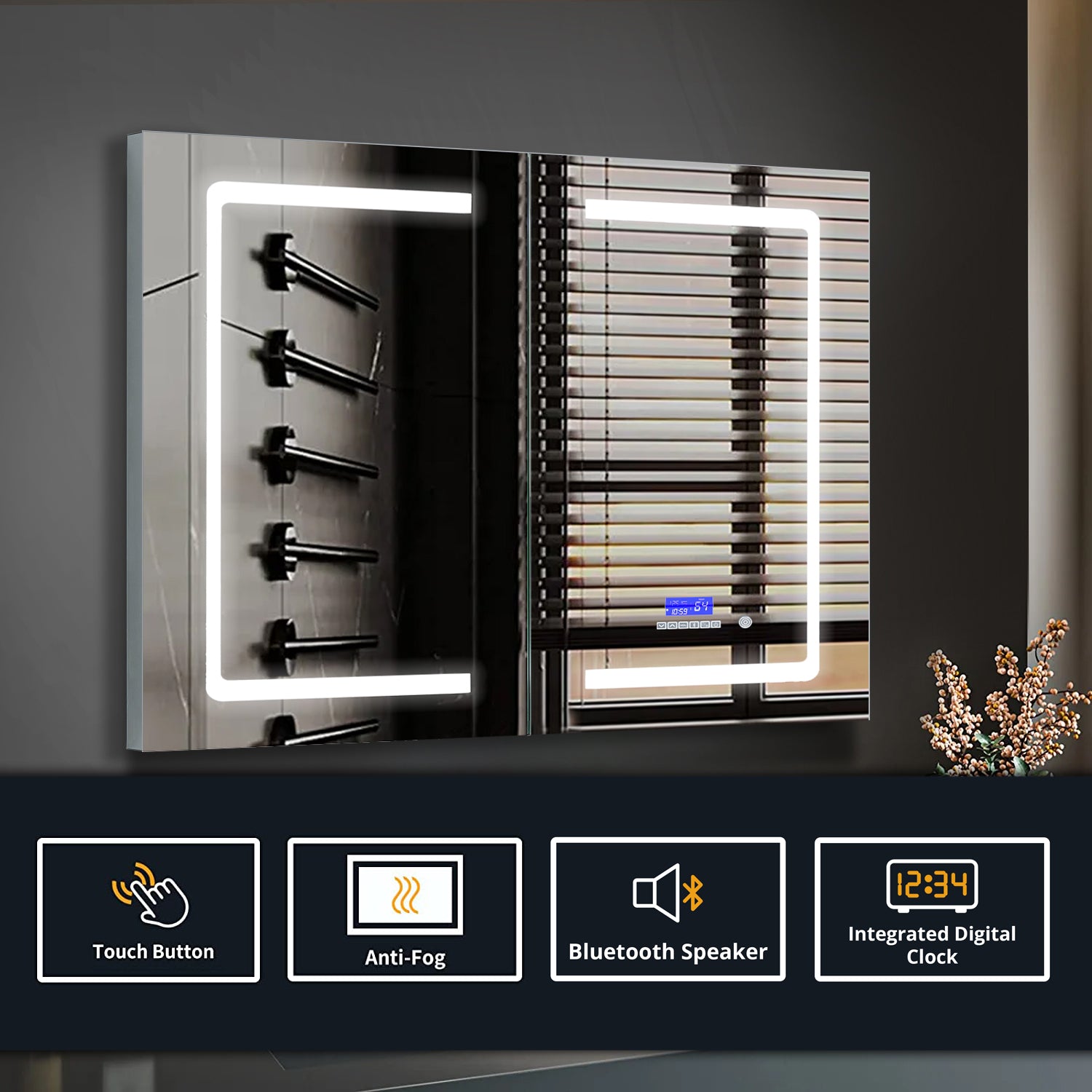 Bracciano 36 in. W x 32 in. H Surface-Mount LED Mirror Medicine Cabinet with Defogger