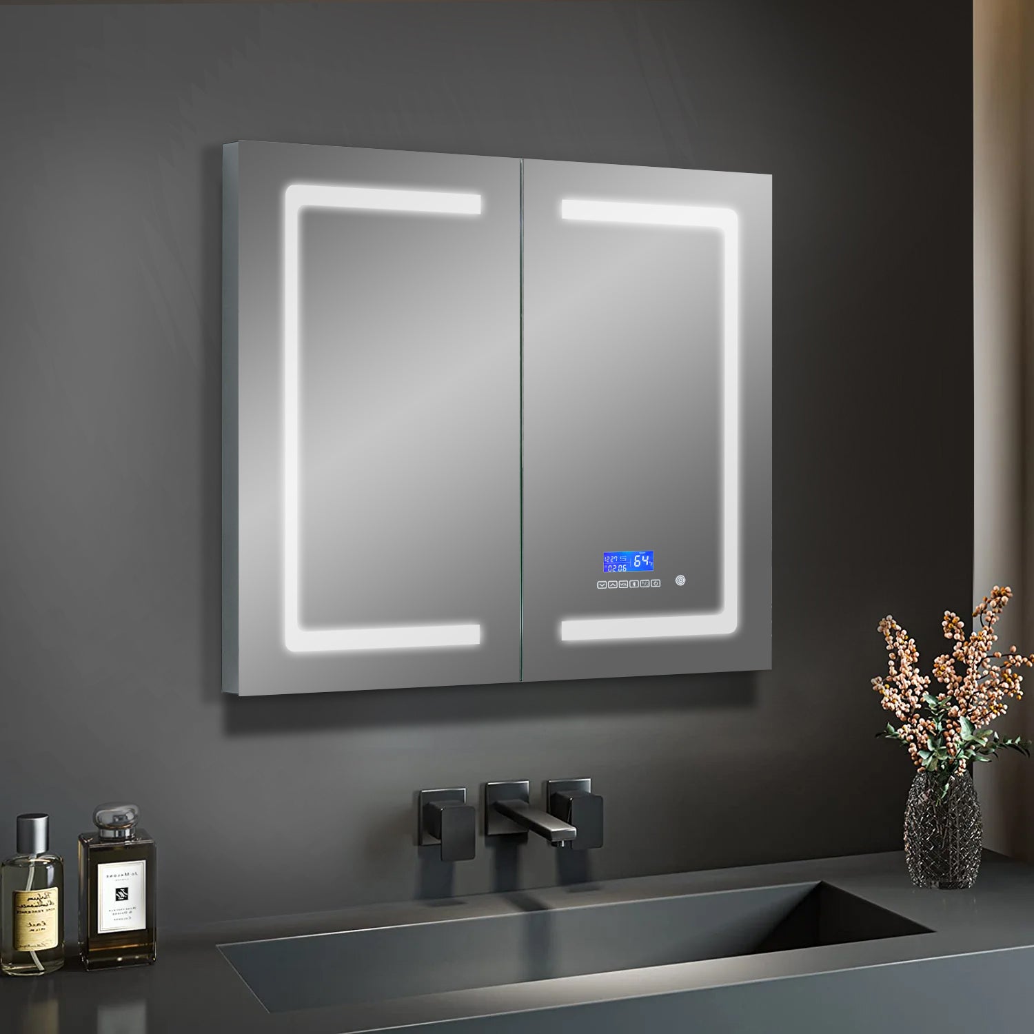 Bracciano 36 in. W x 36 in. H Surface-Mount LED Mirror Medicine Cabinet with Defogger