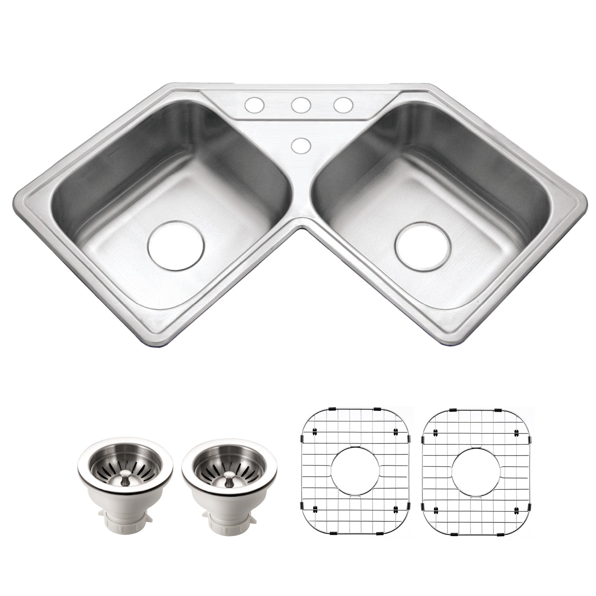Houzer Legend 32 inch Stainless Steel Drop-in Topmount 4-hole 50/50 Double Bowl Corner Kitchen Sink - LCR-3221