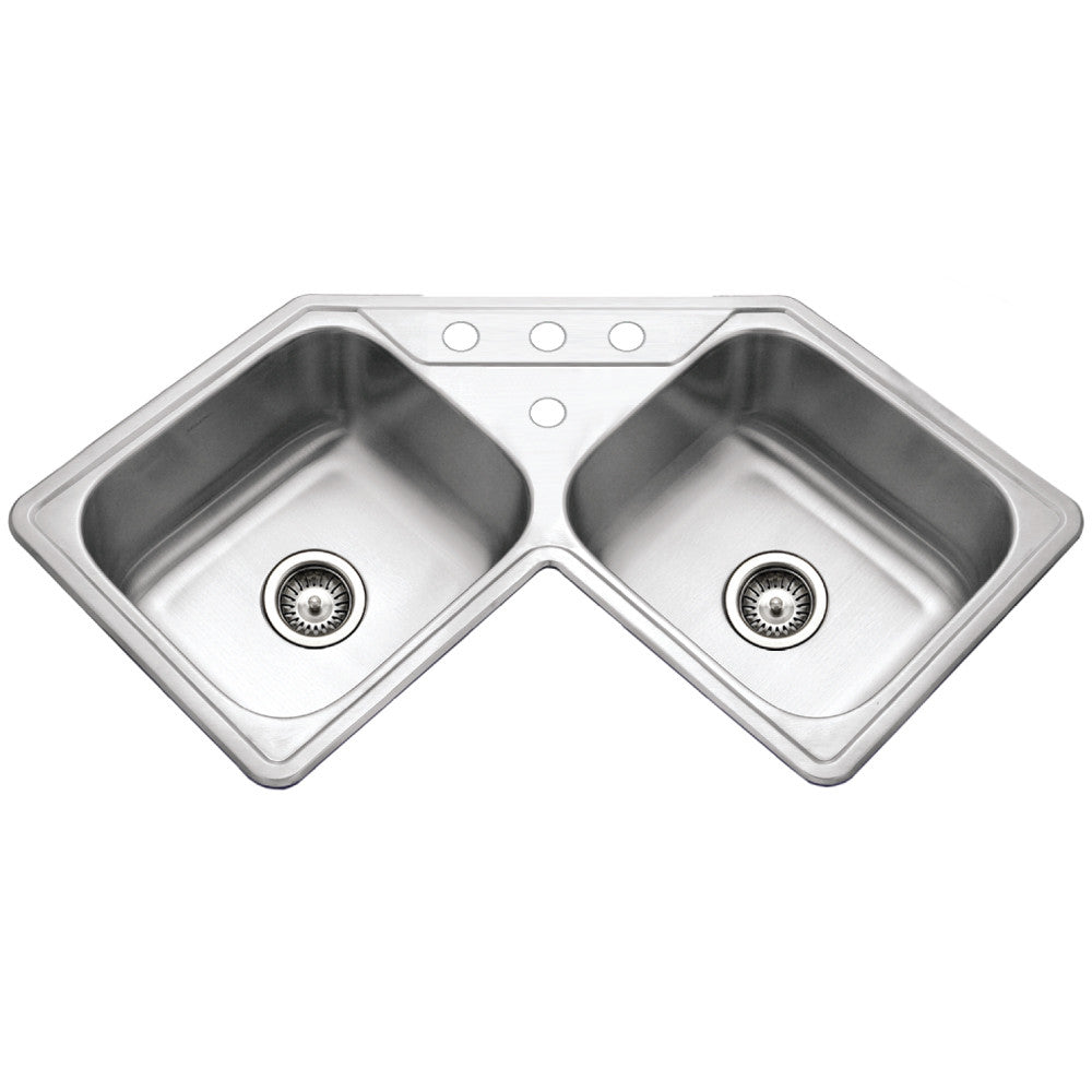 Houzer Legend 32 inch Stainless Steel Drop-in Topmount 4-hole 50/50 Double Bowl Corner Kitchen Sink - LCR-3221