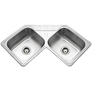 Houzer Legend 32 inch Stainless Steel Drop-in Topmount 4-hole 50/50 Double Bowl Corner Kitchen Sink - LCR-3221