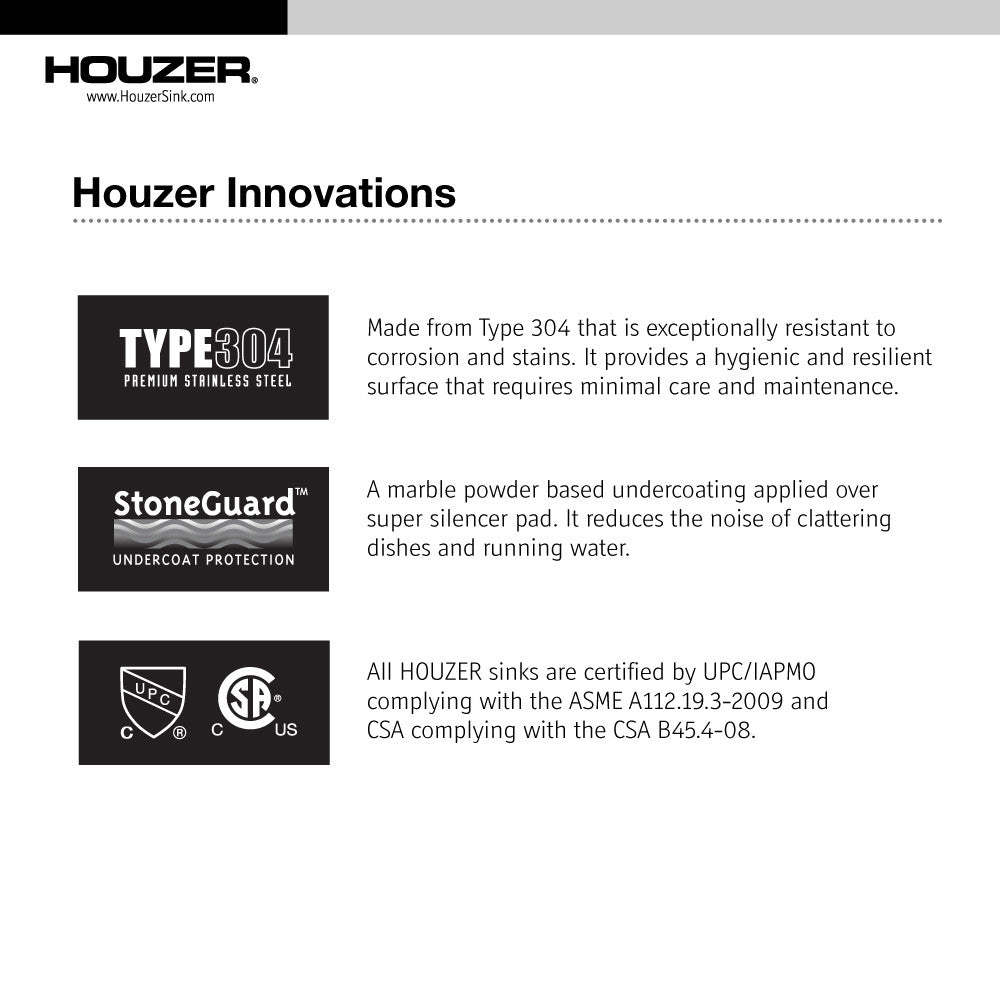 Houzer Legend 32 inch Stainless Steel Drop-in Topmount 4-hole 50/50 Double Bowl Corner Kitchen Sink - LCR-3221