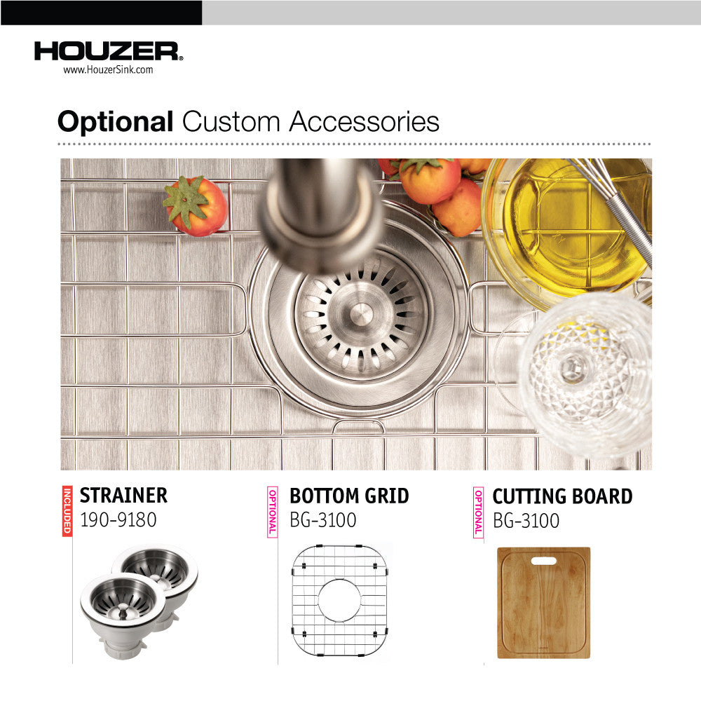 Houzer Legend 32 inch Stainless Steel Drop-in Topmount 4-hole 50/50 Double Bowl Corner Kitchen Sink - LCR-3221