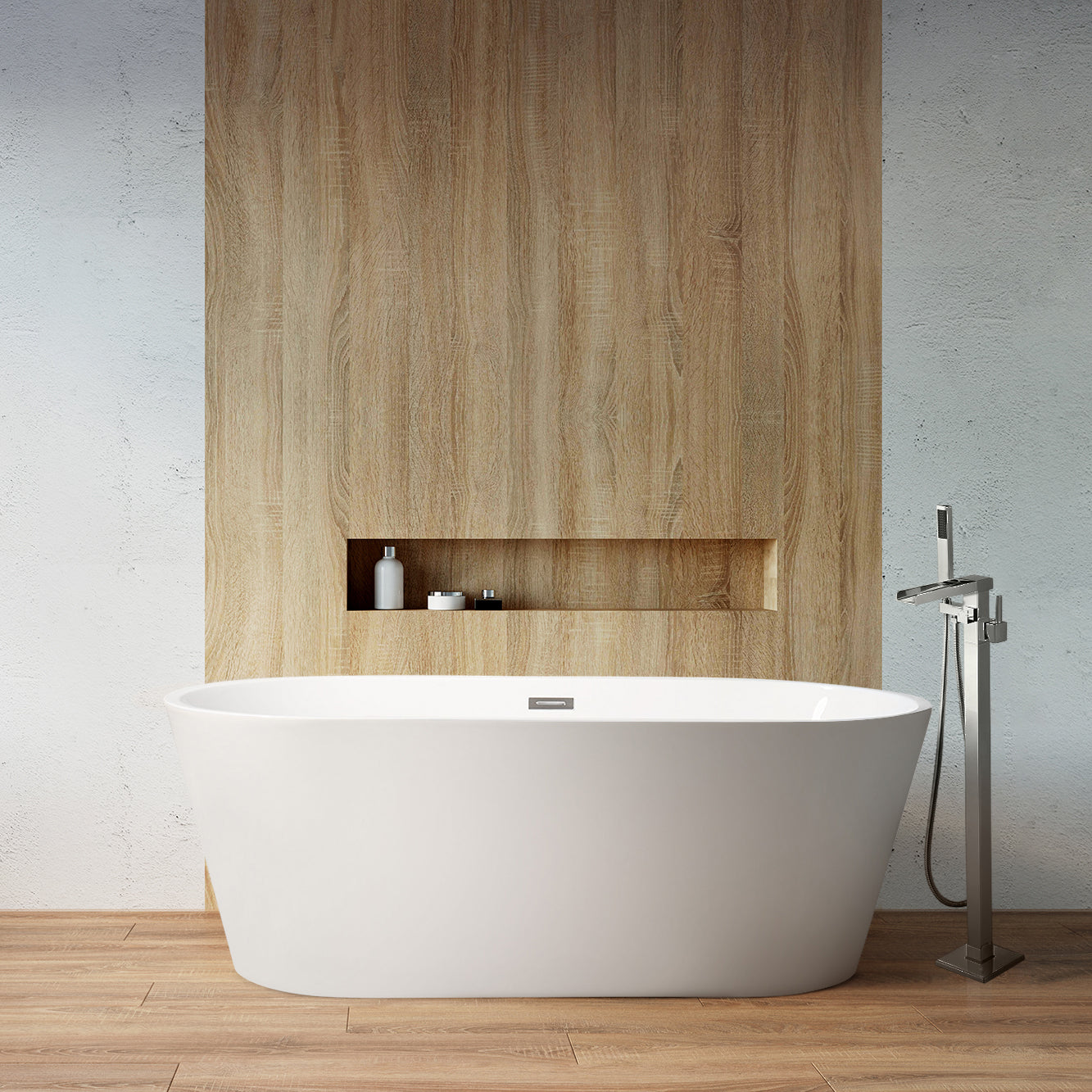 Melina 59 in White Freestanding Acrylic Flatbottom Soaking Bathtub