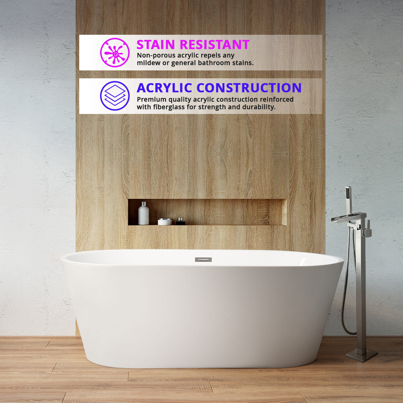 Melina 59 in White Freestanding Acrylic Flatbottom Soaking Bathtub