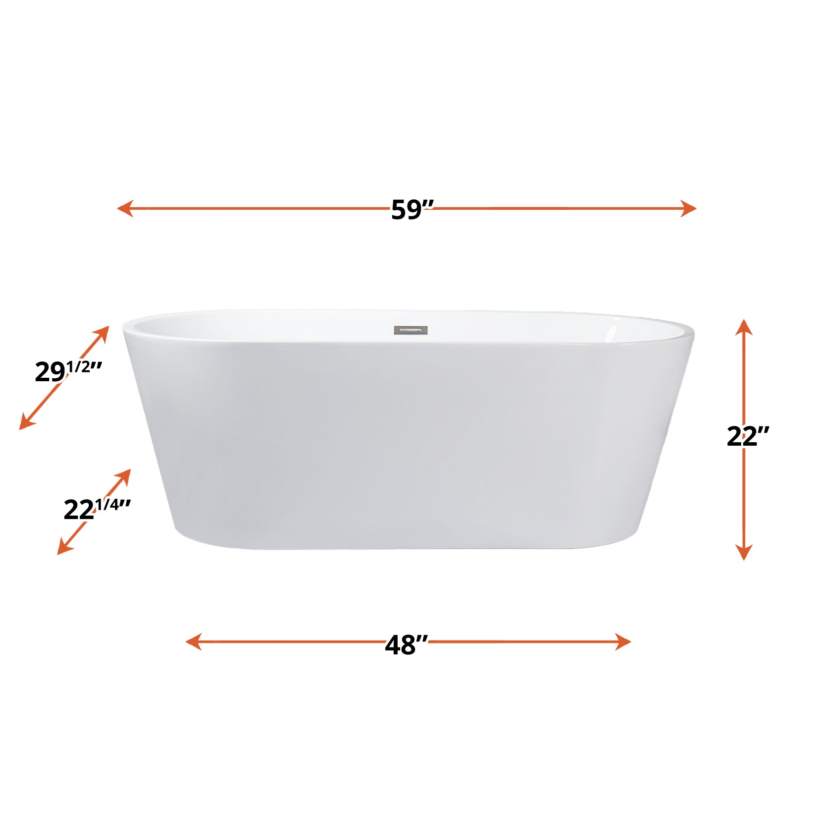 Melina 63 in White Freestanding Acrylic Flatbottom Soaking Bathtub