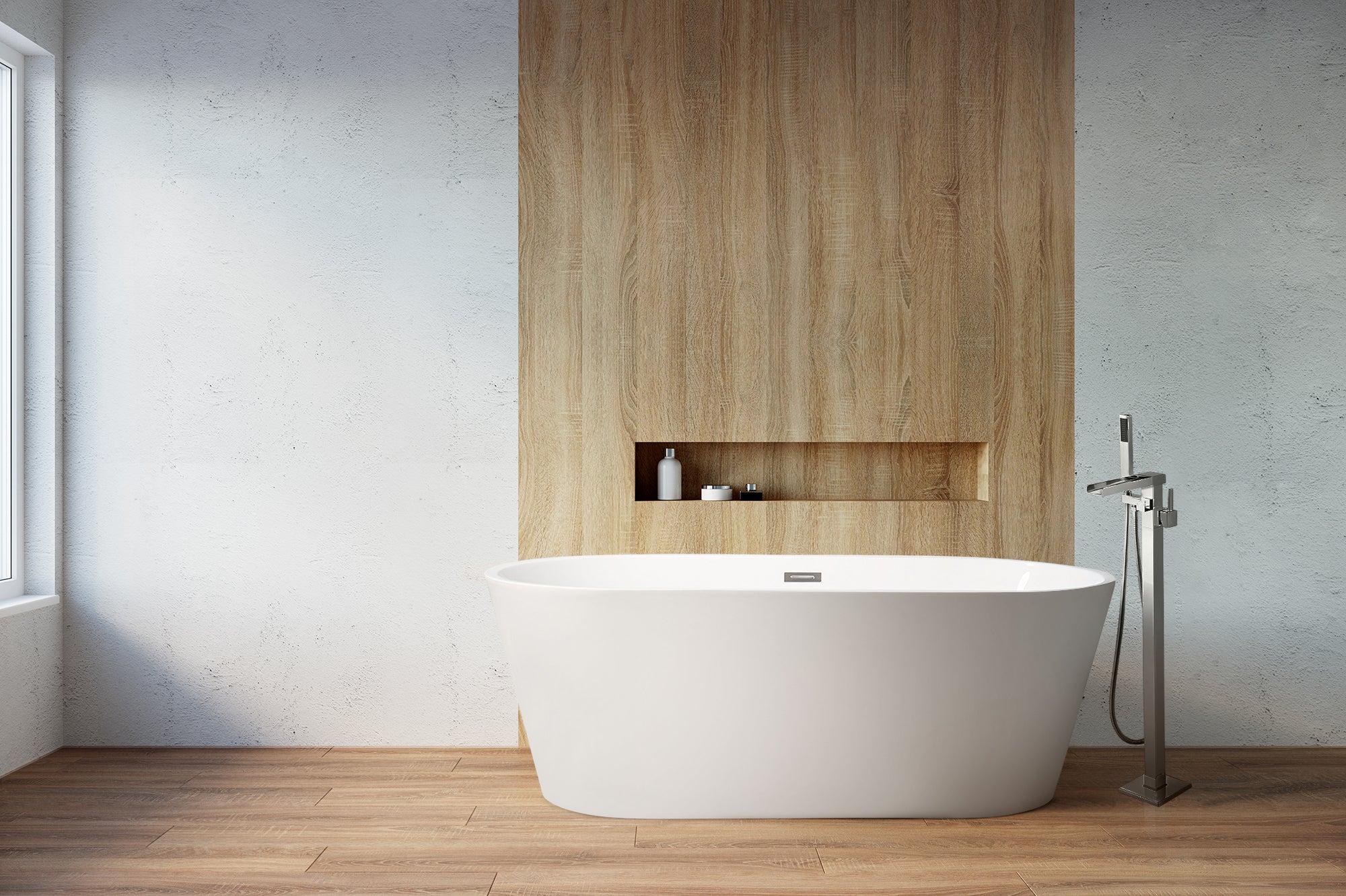 Melina 67 in White Freestanding Acrylic Flatbottom Soaking Bathtub